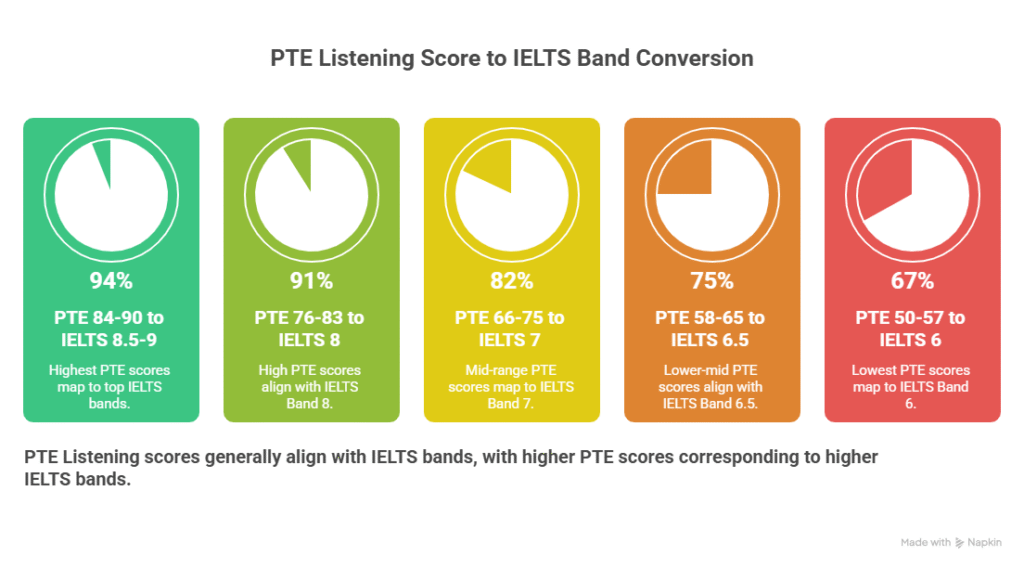PTE Listening Score to IELTS Band Conversion